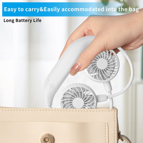 HandFan upgraded neck fan travel-ready in a bag for commuting