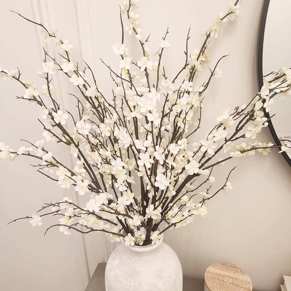 HANDIC 39-inch white blossoms close-up for lifelike seasonal decor.