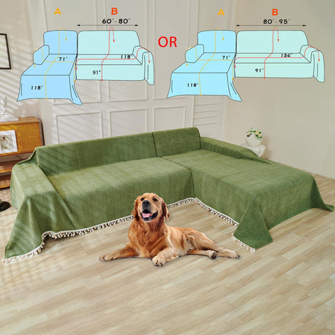 HANDONTIME Green Sofa Cover designed to resist dog hair and scratches on living room sofa.