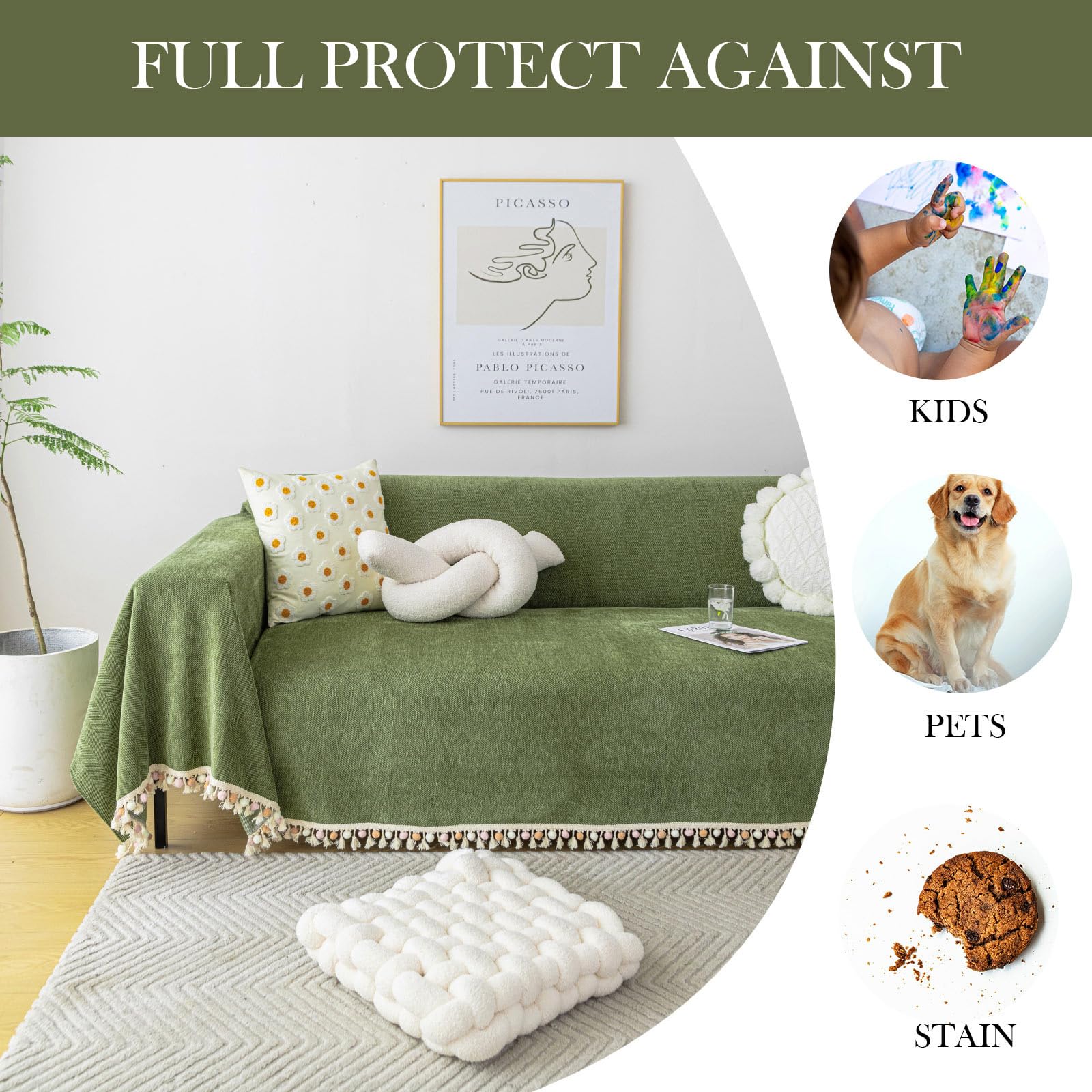 HANDONTIME Green Sofa Cover easy-install for a quick sofa refresh in seconds.