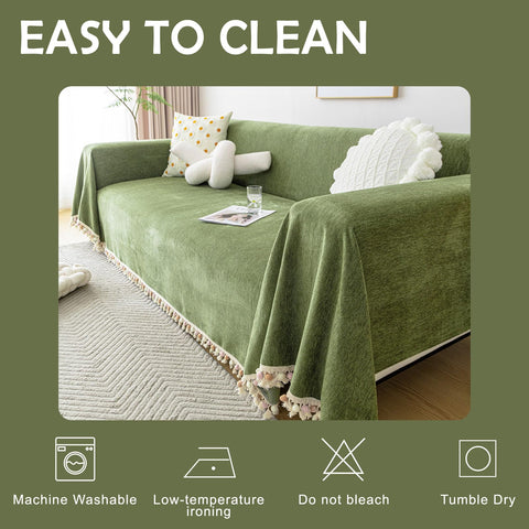 HANDONTIME Green Sofa Cover fits most sofas at 71x118 inches for versatile use.