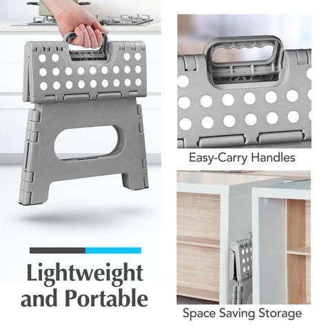 Handy Laundry 2-pack grey stools stored neatly between appliances.