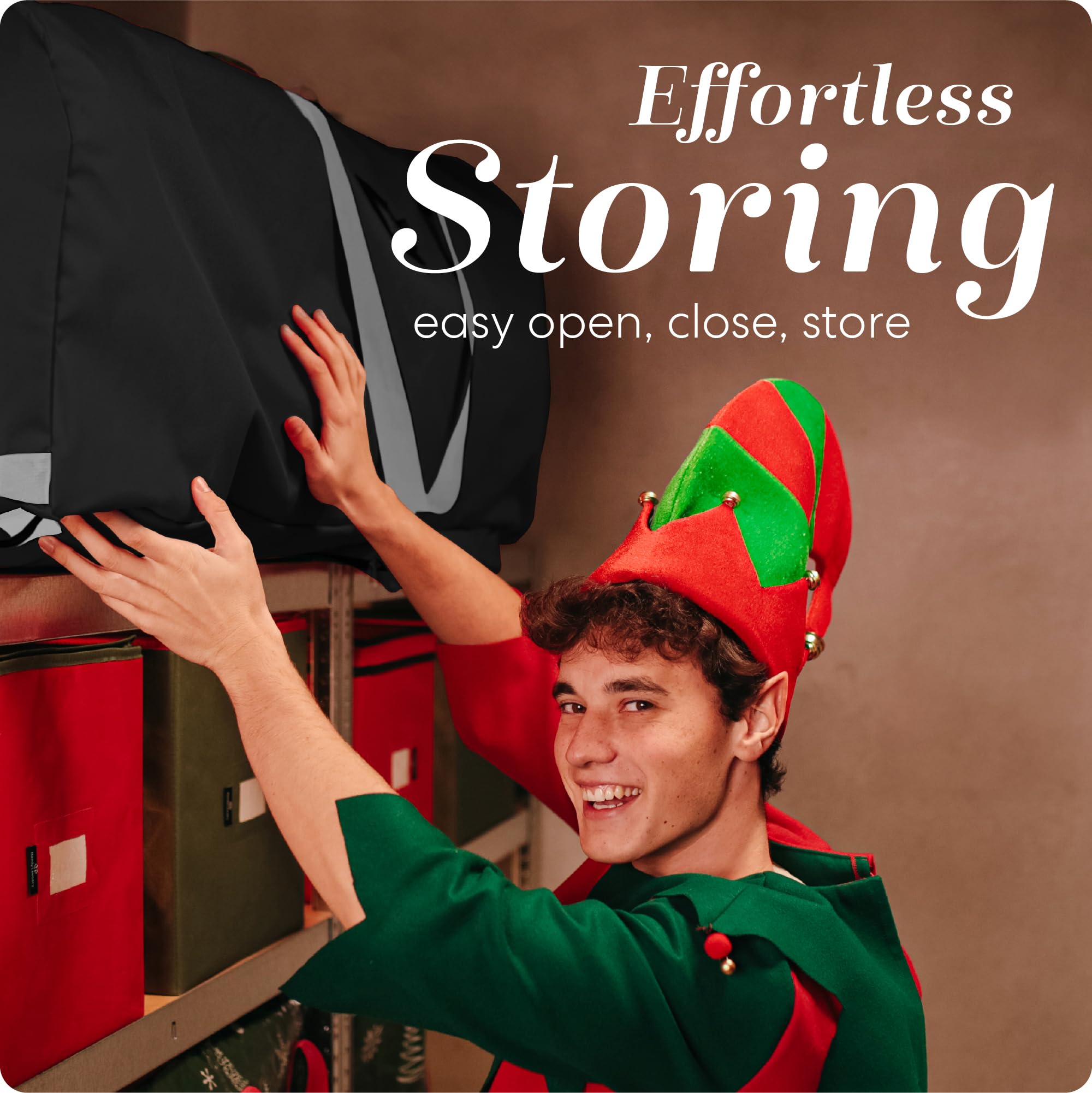 Durable materials protect seasonal items from dust and moisture.