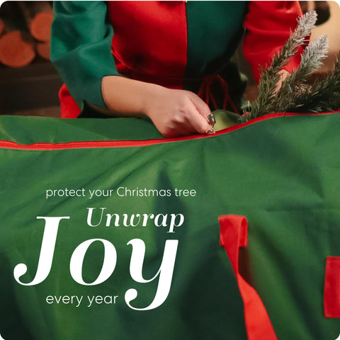 Exterior pocket shown to organize ornaments and small decorations.