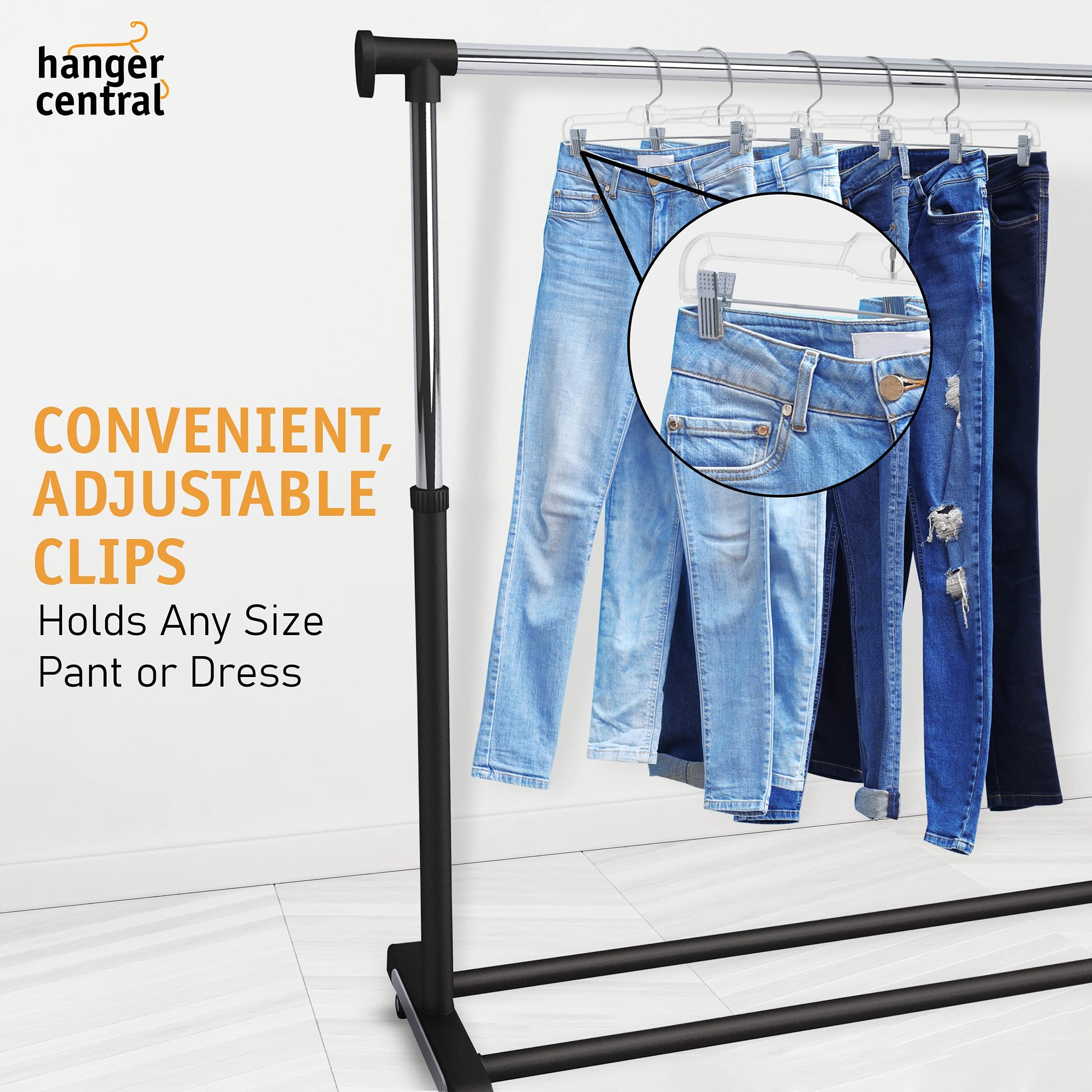 Hanger Central 360-degree chrome hook offers flexible hanging options.