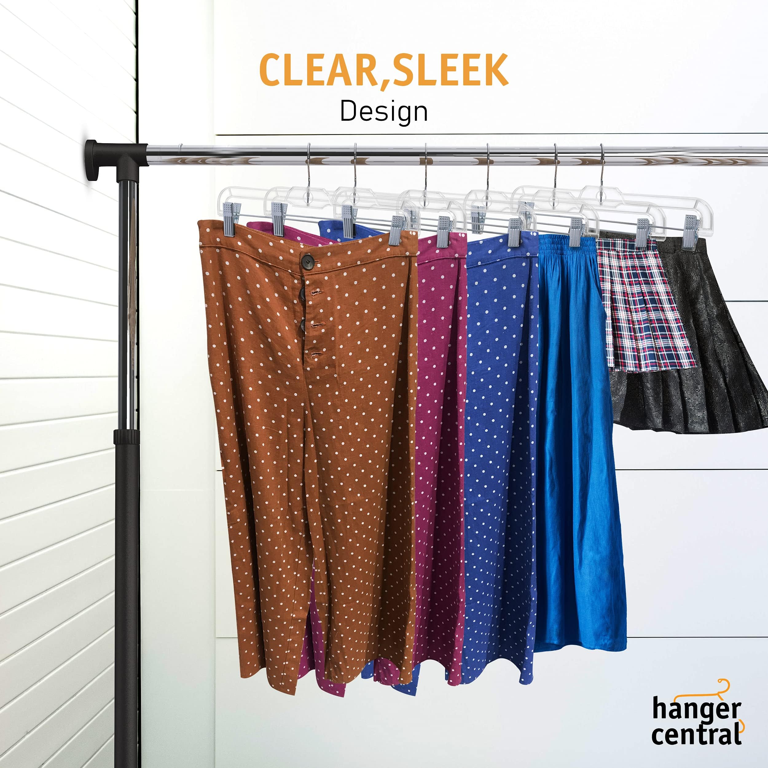 Hanger Central non-slip clips protect fabrics while holding skirts and trousers.