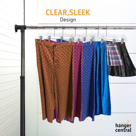 Hanger Central non-slip clips protect fabrics while holding skirts and trousers.