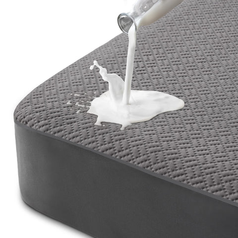Hanherry waterproof queen mattress protector in grey protecting the mattress from spills