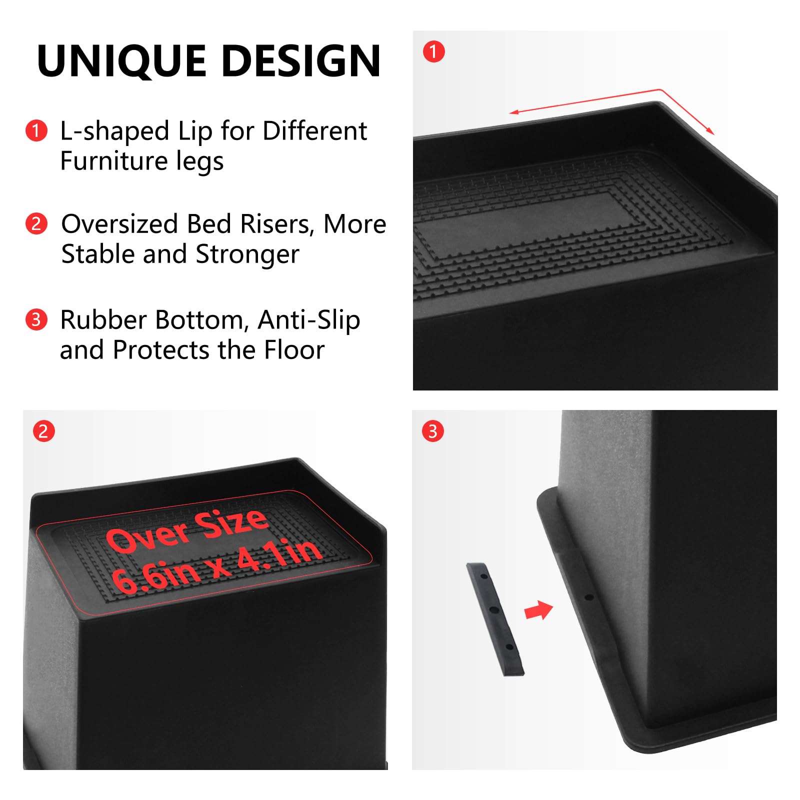 HANIHUA risers elevate beds, sofas, and tables for extra under-storage.