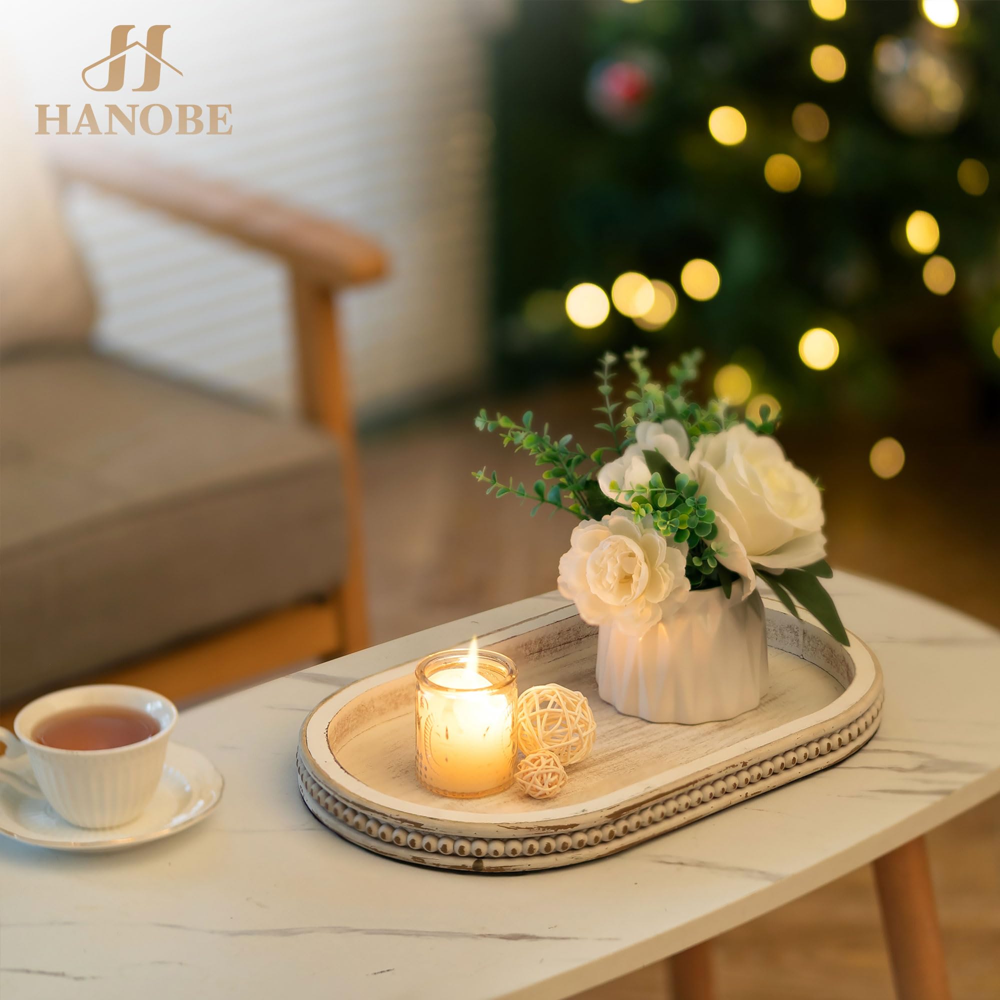 Hanobe beaded edge tray design adds shabby chic style to side tables and entryways.