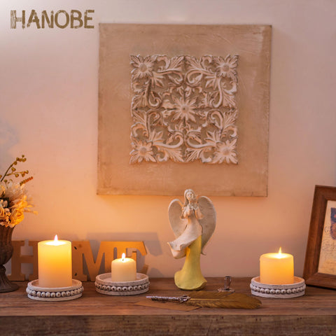 Hanobe pillar holder with beaded edge adds rustic farmhouse charm on mantels.