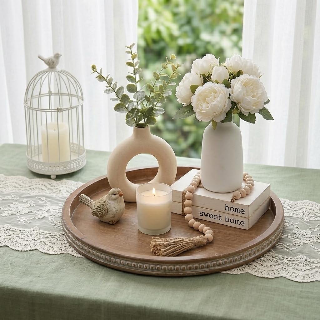 Hanobe decorative tray shown as a candle and tea tray centerpiece.