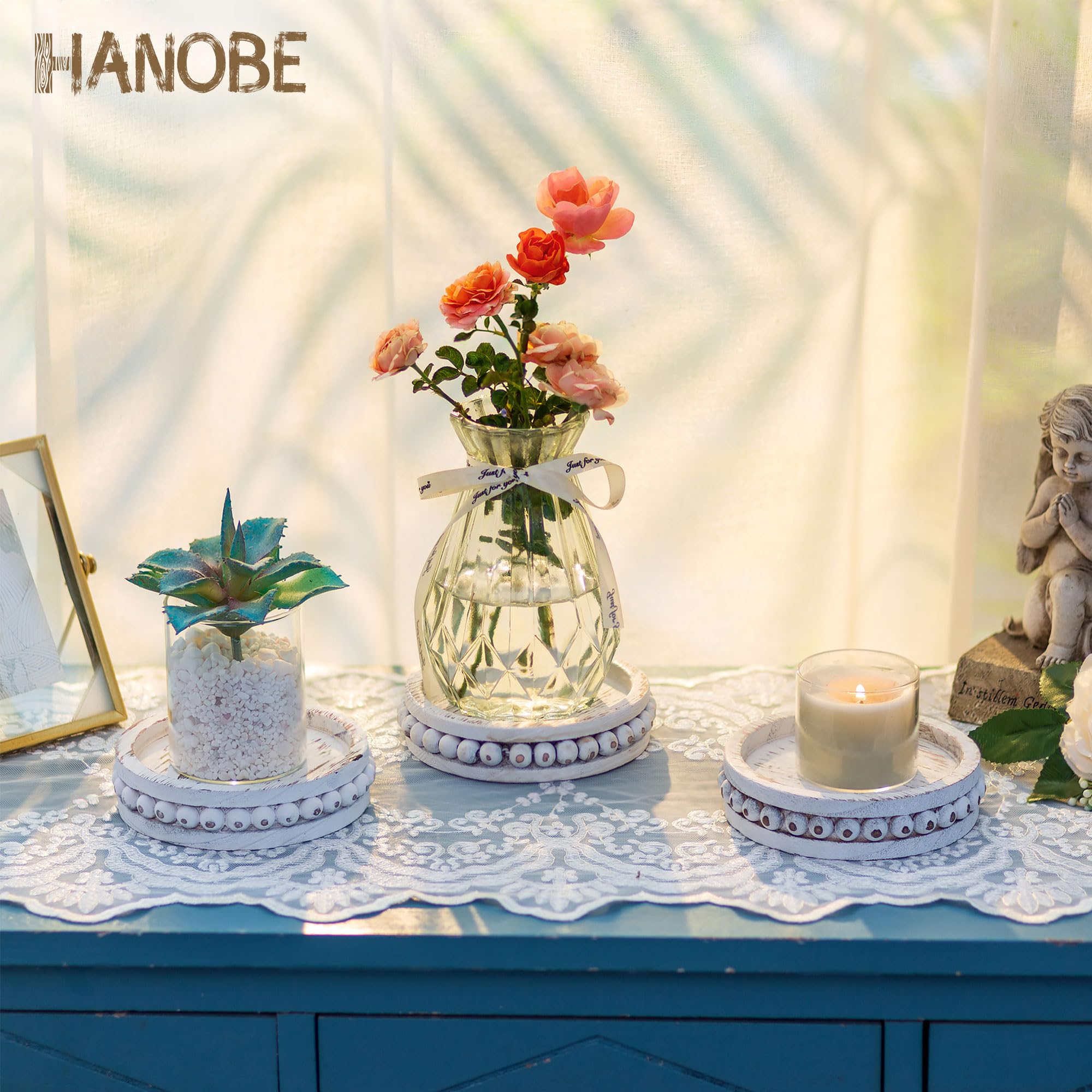 Hanobe farmhouse holders showcased for versatile tabletop styling.