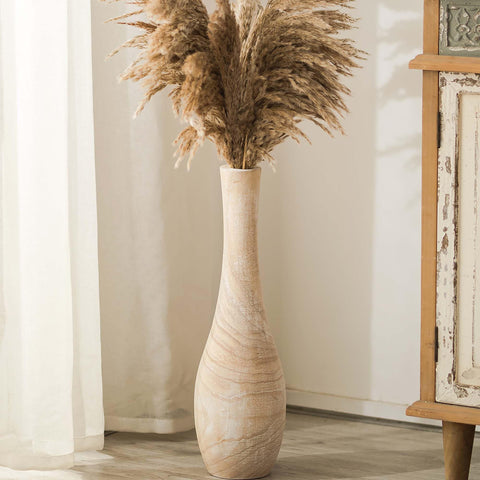 Hanobe floor vase 22in natural wood grain enhances rustic living rooms.