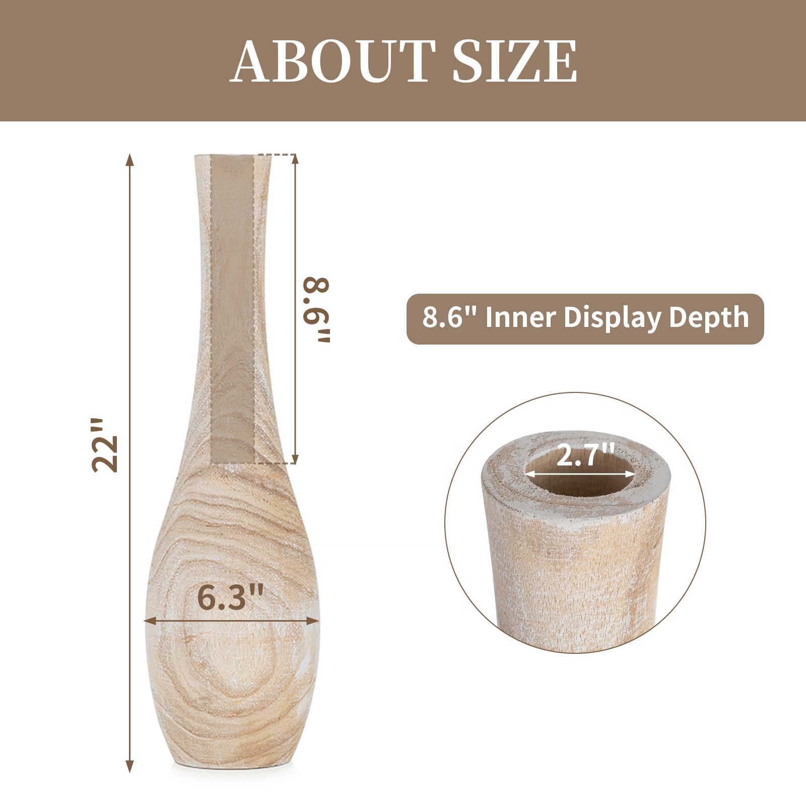 Hanobe floor vase 22in whitewashed finish complements boho and farmhouse decor.