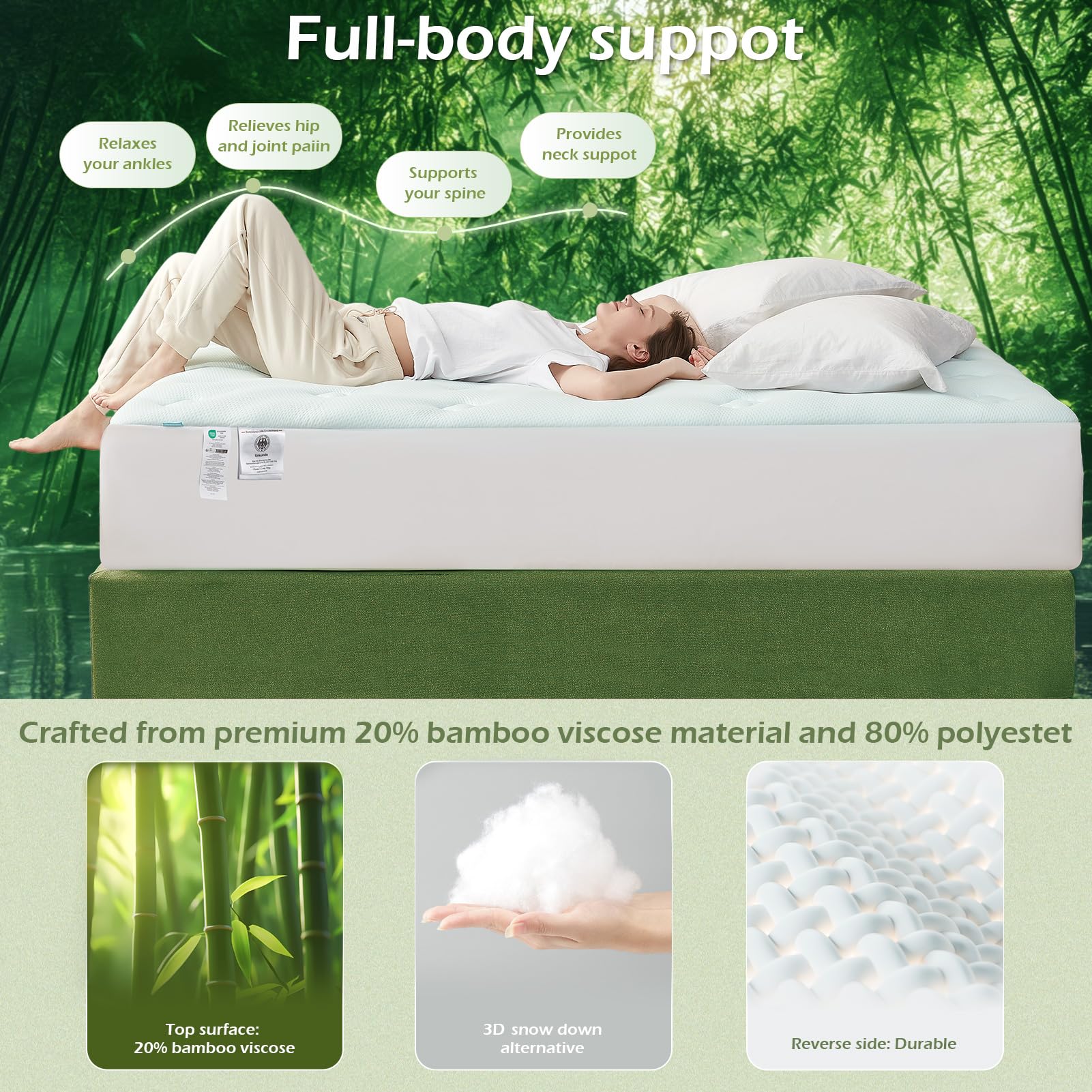 Hansleep bamboo viscose surface wicks moisture for a drier night.