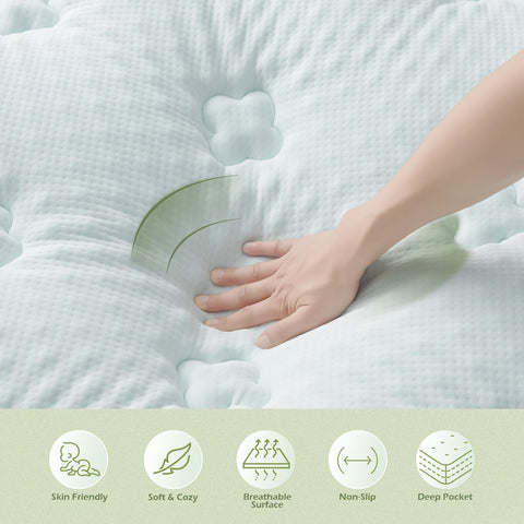 Breathable bamboo surface promotes a cooler sleeping environment with the topper in use.