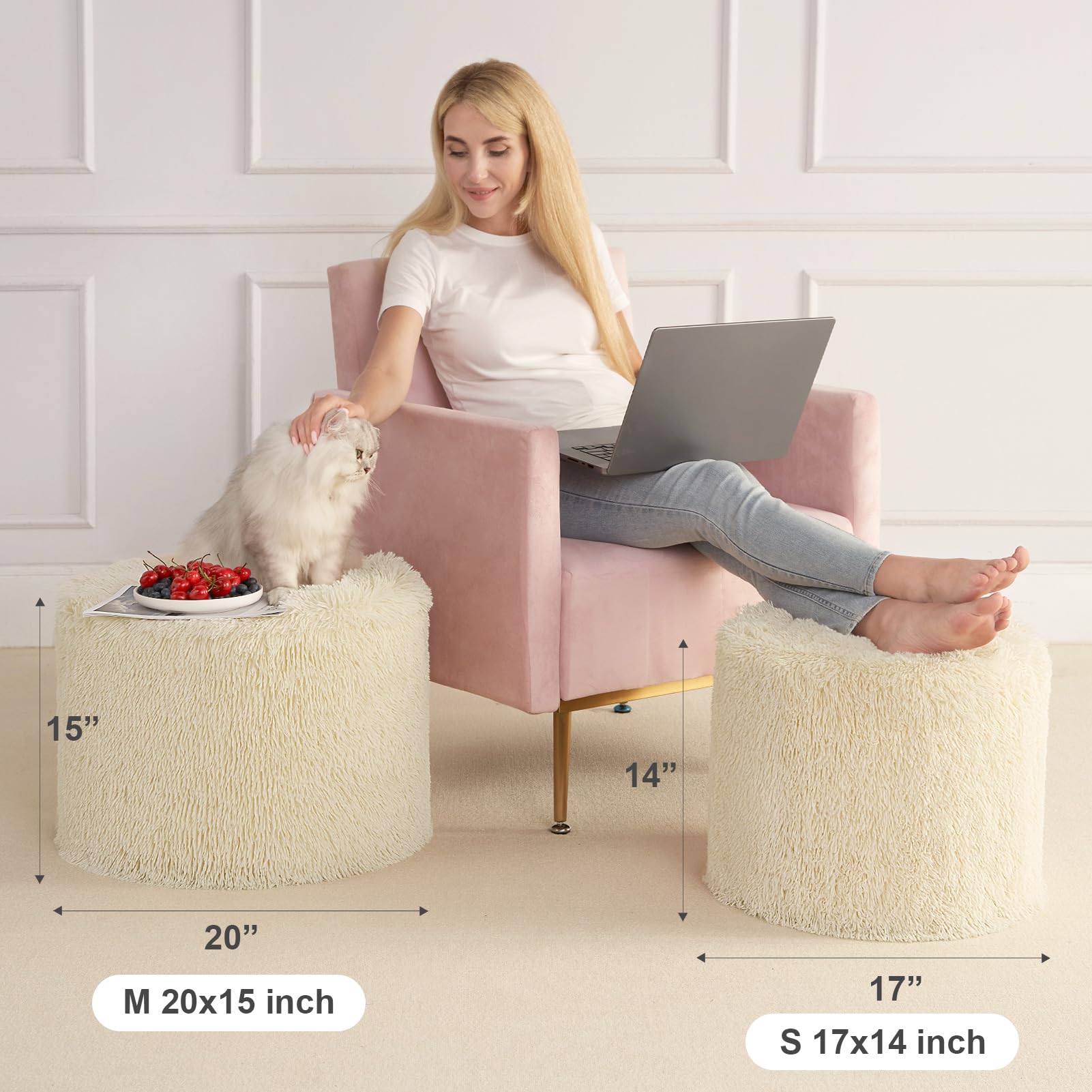 Hansleep beige faux fur cover adds luxurious texture to decor.