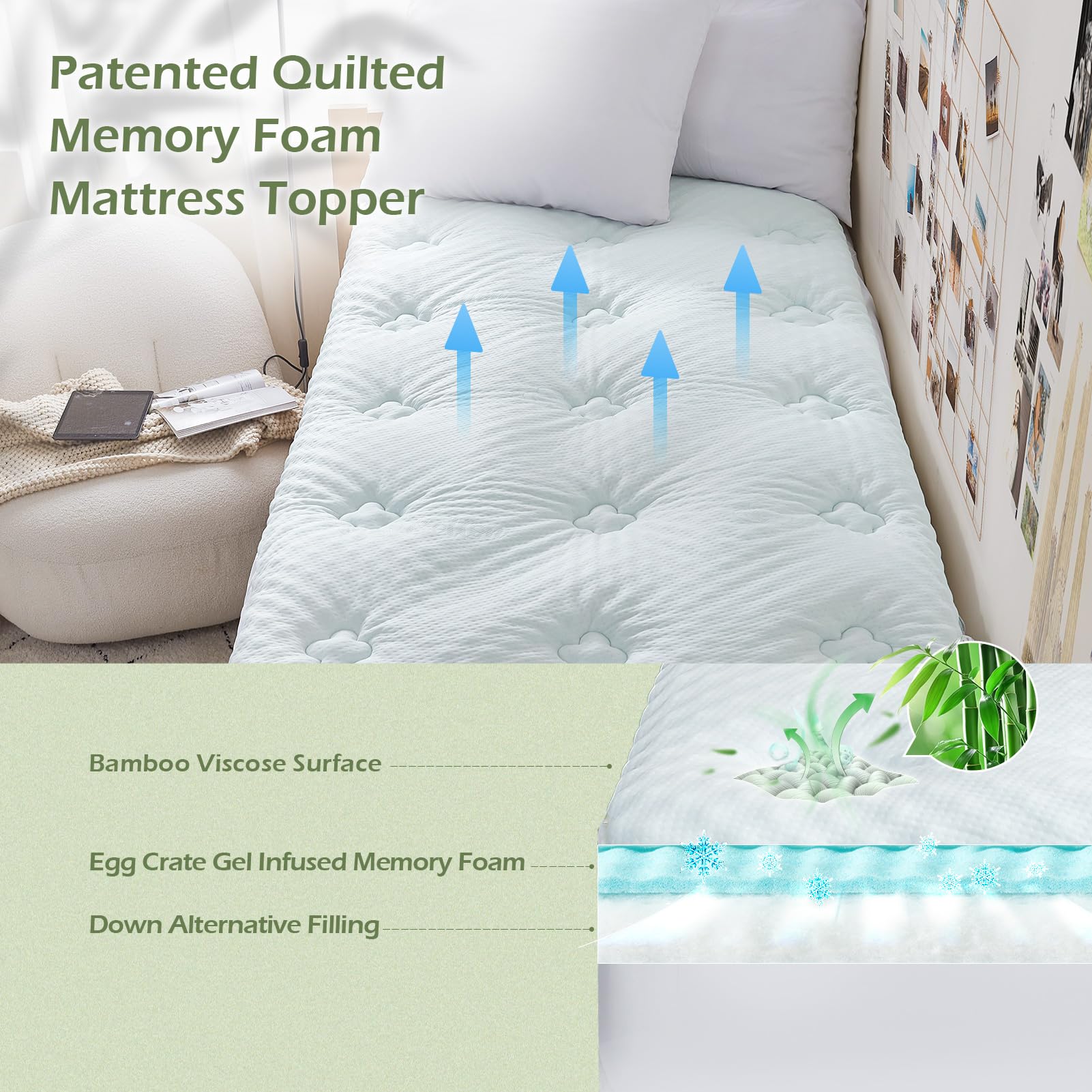 Hansleep gel-infused memory foam layer cools the surface for comfort.