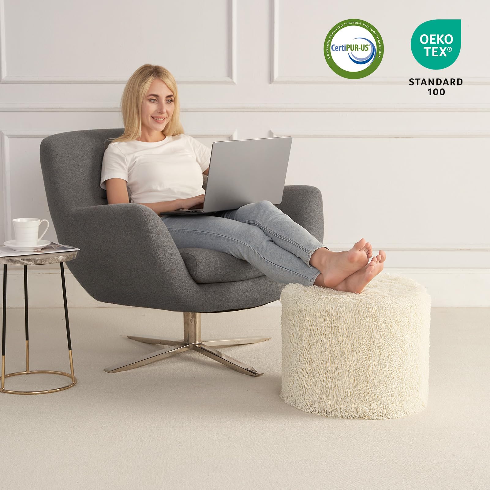 Hansleep pouf in a living room scene offering compact seating.