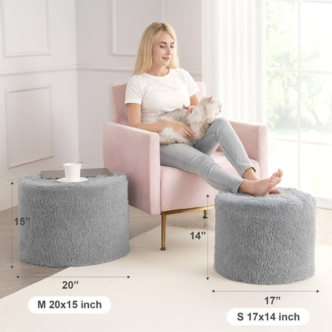 Hansleep faux fur cover adds plush warmth for cozy feet on the pouf.