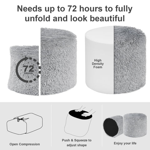 Hansleep pouf used as a versatile living room foot rest or small side table.
