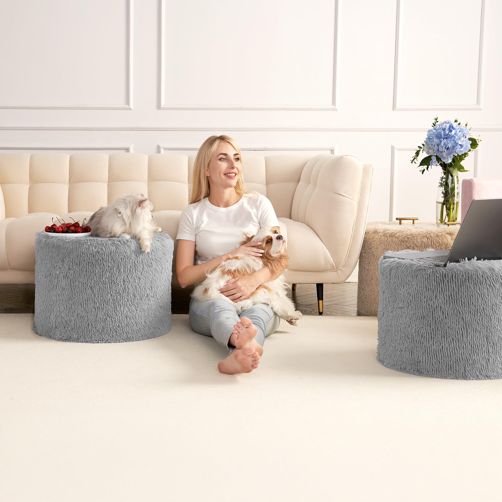 Hansleep plush foam-filled pouf offers lasting comfort and gentle support.