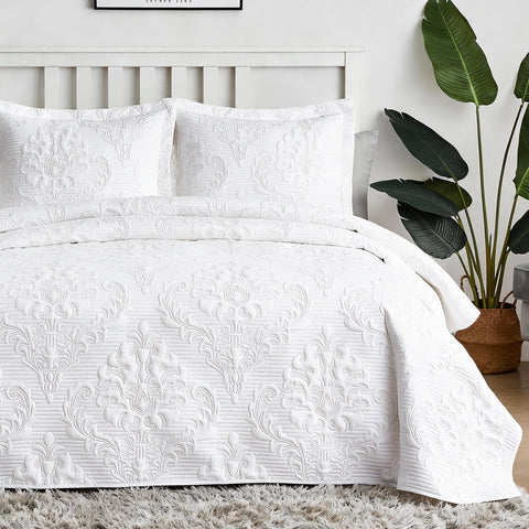 Hansleep white quilt king with damask ultrasonic stitch for durable all-season comfort.
