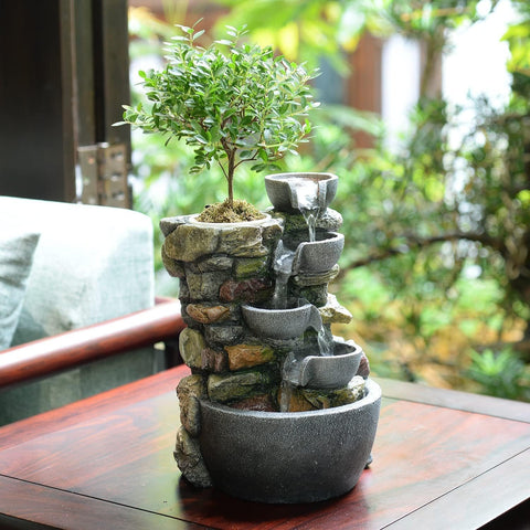 Haobos indoor fountain with 4-bowl rockery waterfall for calming ambience