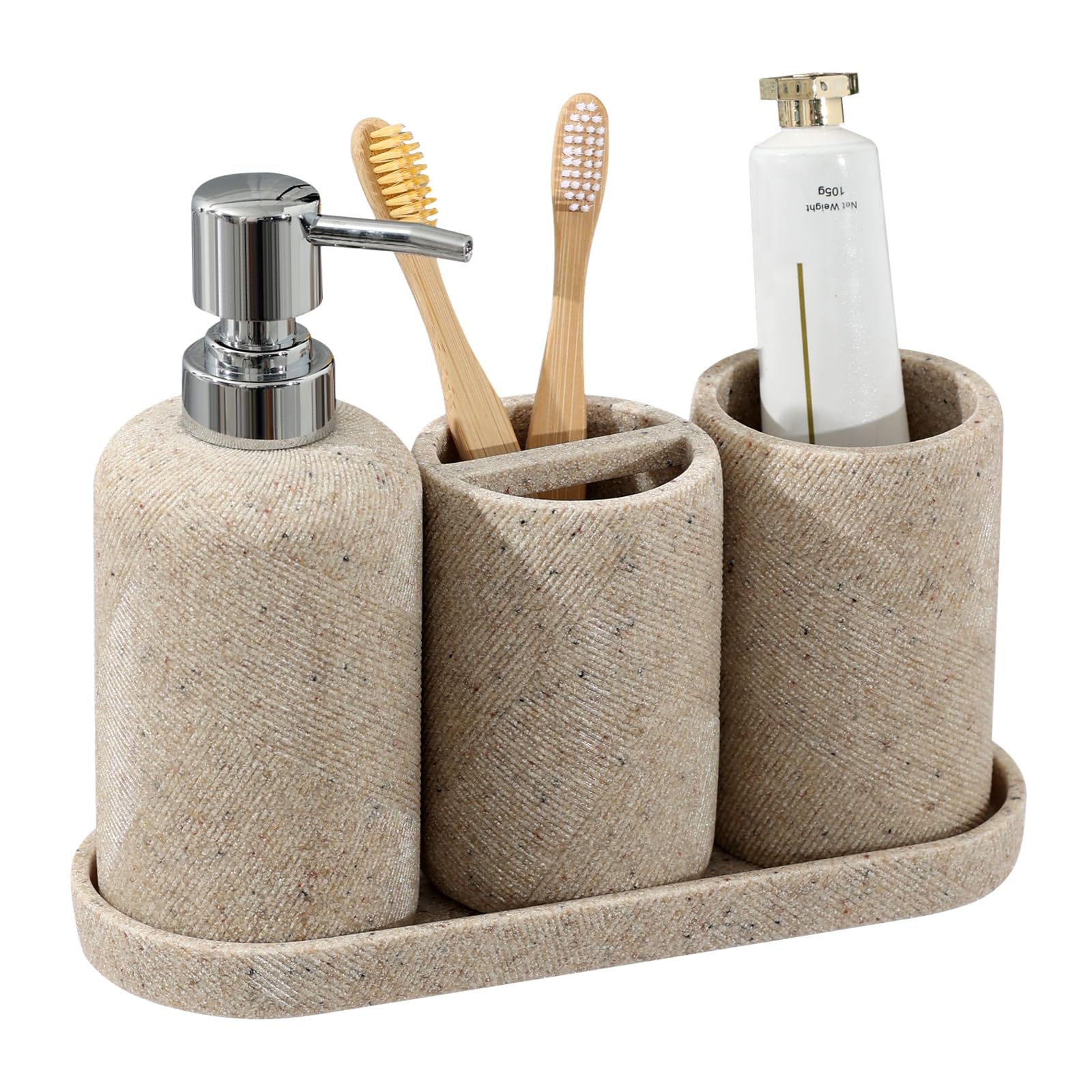 Haocoott soap dispenser on beige tray keeps countertops tidy