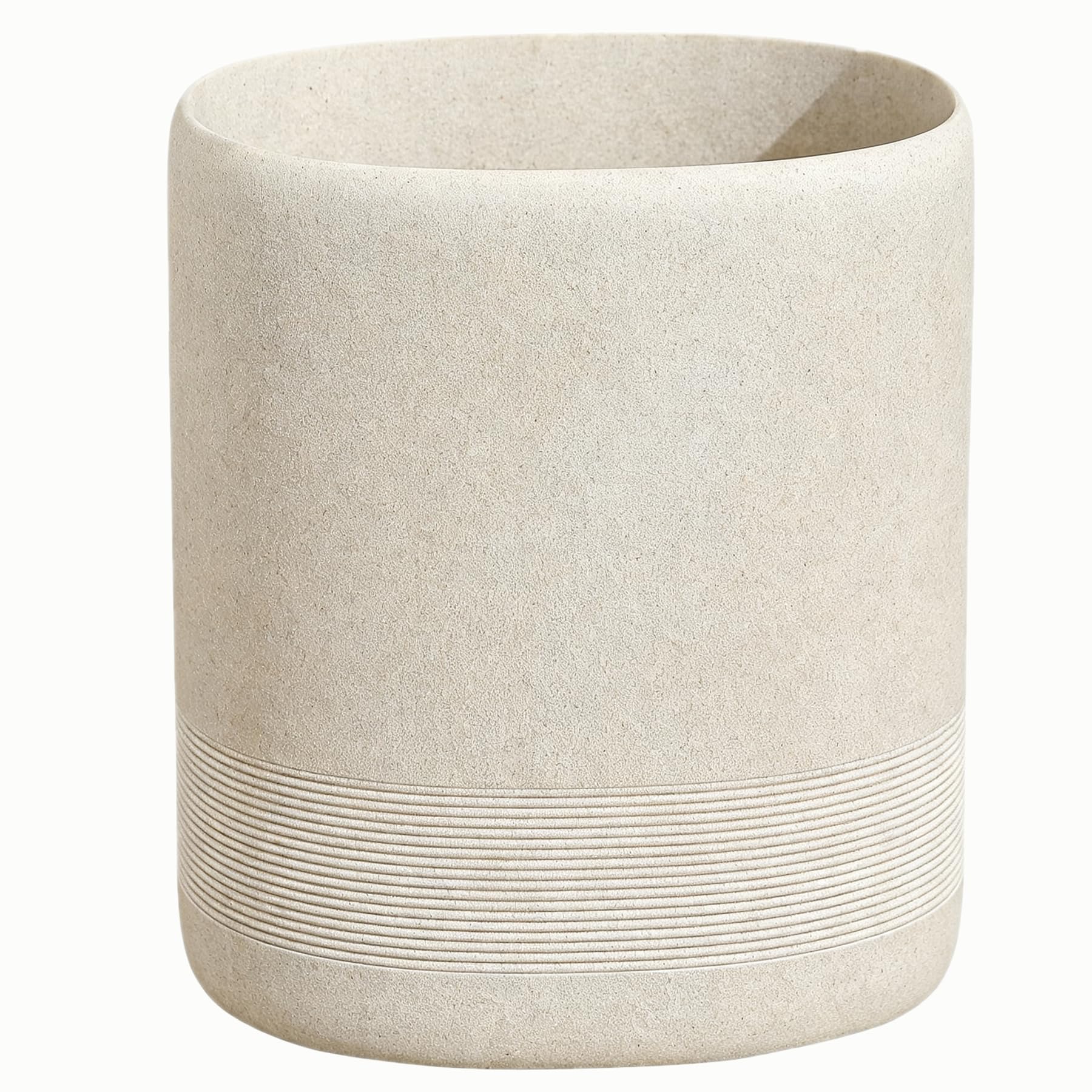 Haocoott bathroom trash can in beige stone oval finish for compact spaces.