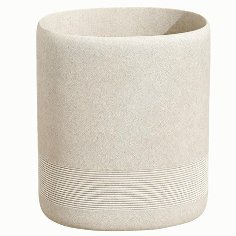 Haocoott bathroom trash can in beige stone oval finish for compact spaces.