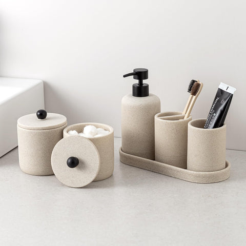 Haocoott bathroom tumbler beige doubles as toothpaste holder