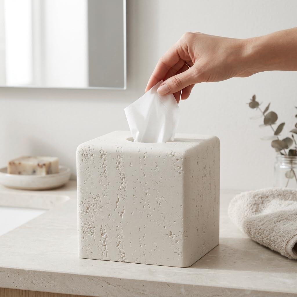 Haocoott resin tissue box cover offers durable, stone-like elegance.