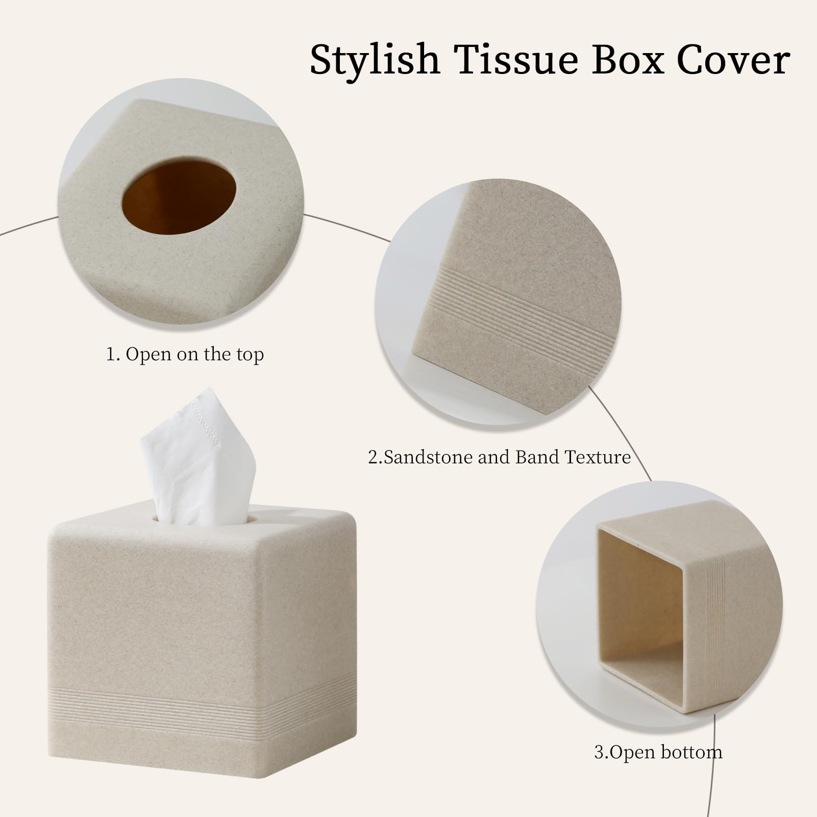 Haocoott beige tissue box cover in bathroom, stylish addition to the space.