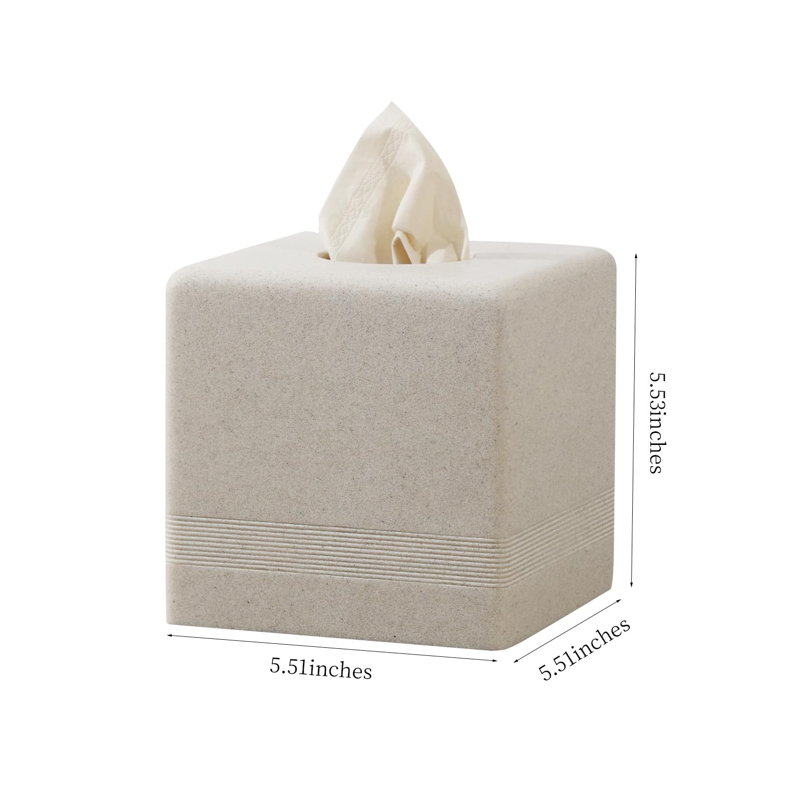 Haocoott beige tissue box cover on dining table, keeps countertop organized.