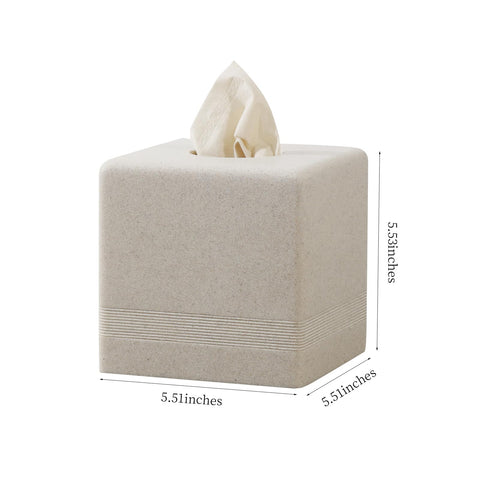 Haocoott beige tissue box cover on dining table, keeps countertop organized.