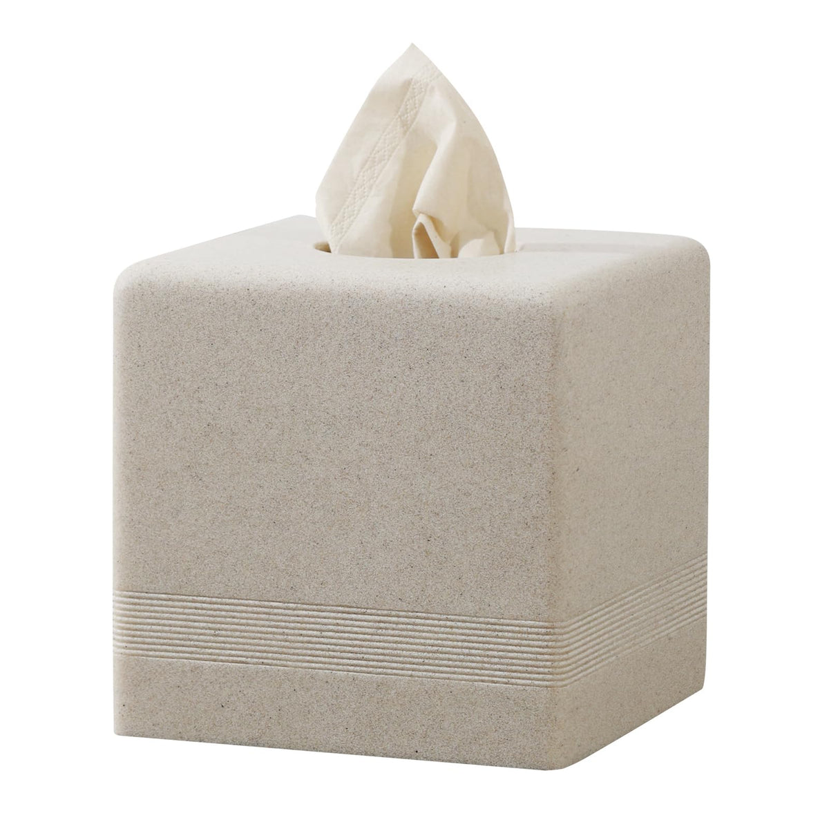 Haocoott beige tissue box cover front view, adds subtle elegance to a living room.