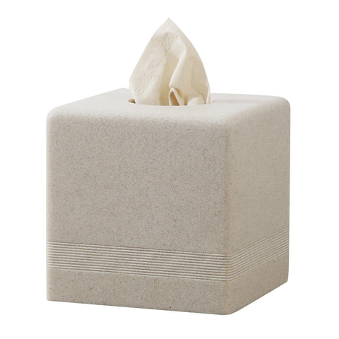 Haocoott beige tissue box cover front view, adds subtle elegance to a living room.