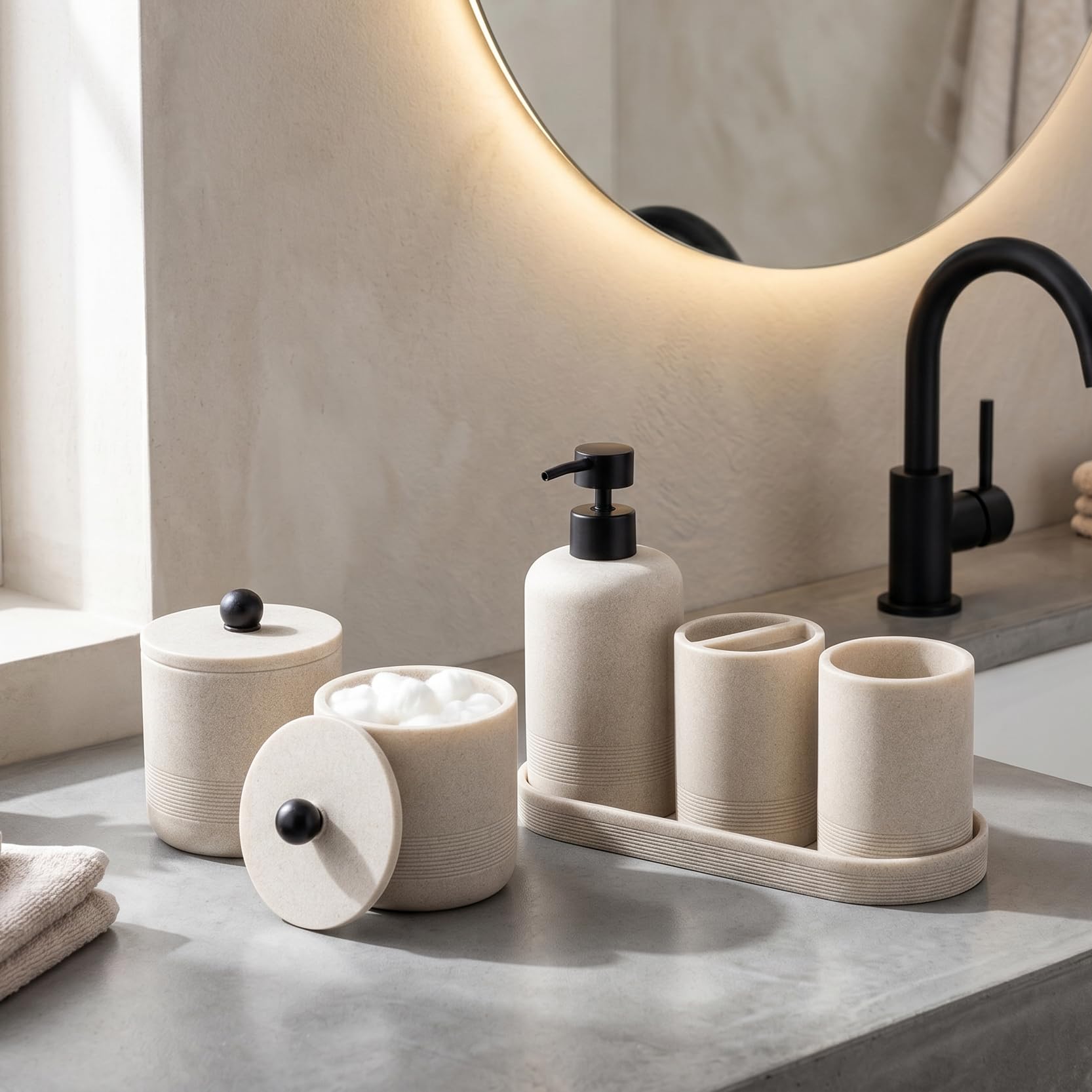 Haocoott toothbrush holder beige keeps brushes organized and reachable