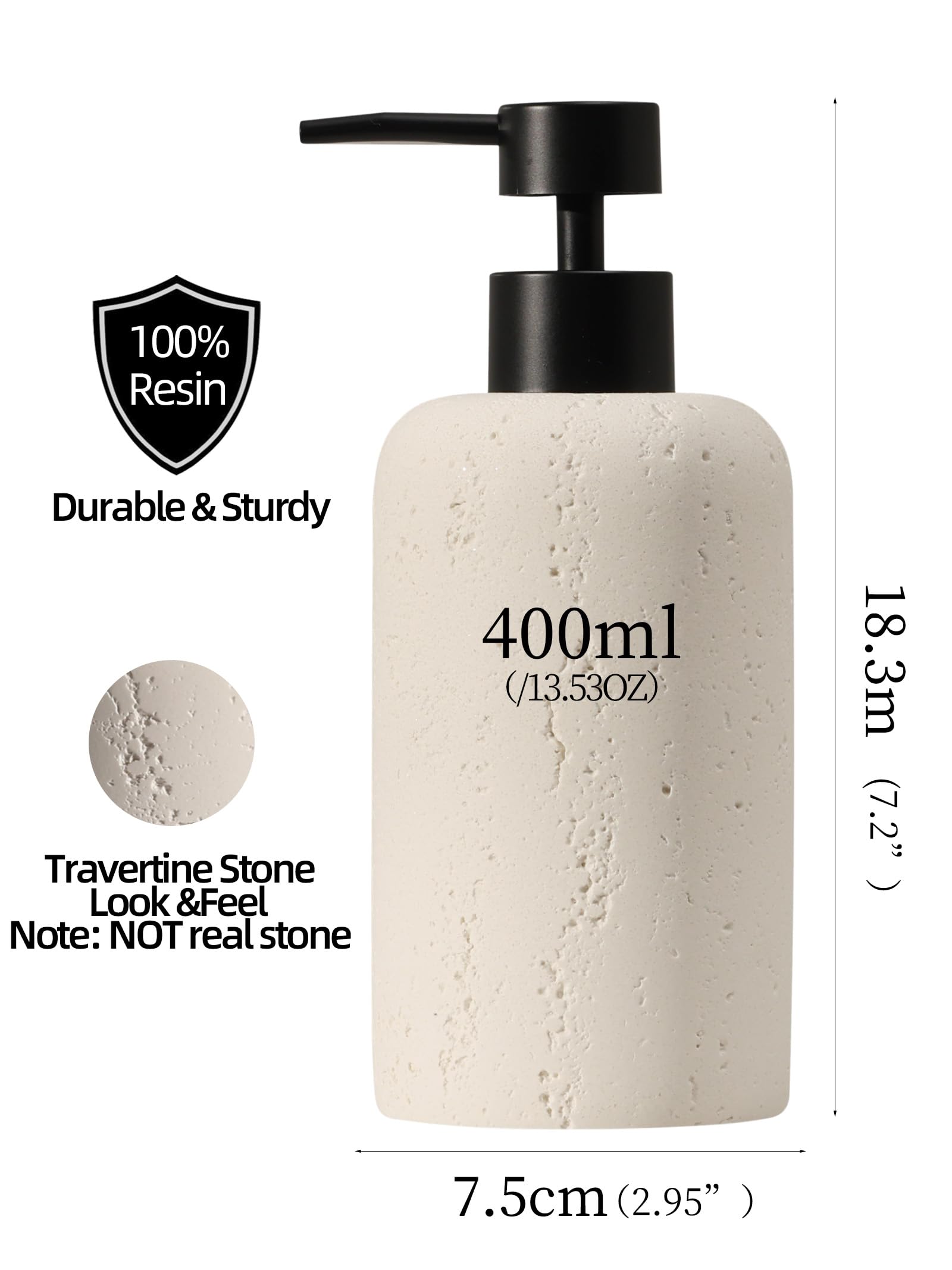 Haocoott travertine dish soap dispenser cream 400 mL capacity reducing refills