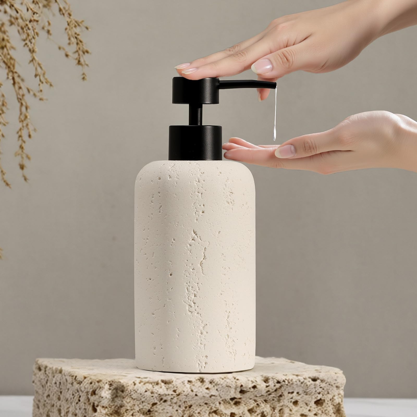 Haocoott travertine soap dispenser cream on sink with non-slip base for daily use