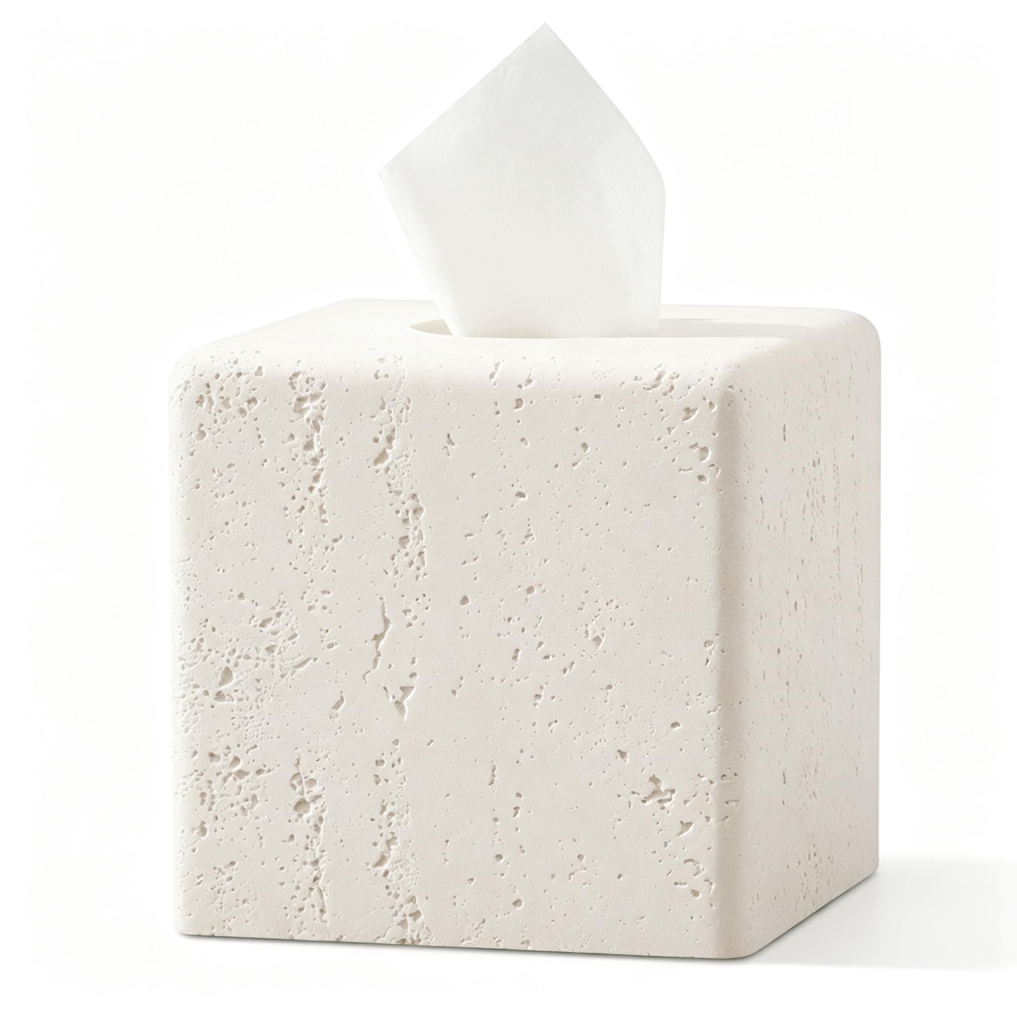 Haocoott travertine tissue box cover square enhances bathroom decor.