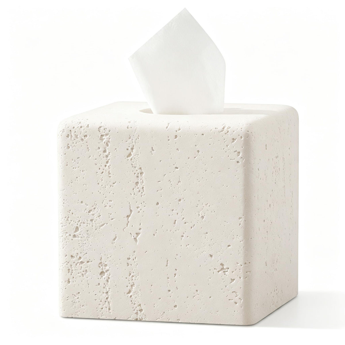 Haocoott travertine tissue box cover square enhances bathroom decor.