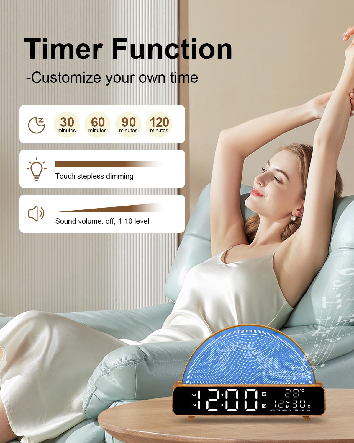 HAODINGMAI Sunrise Alarm Clock night-light doubles as a soft reading lamp.