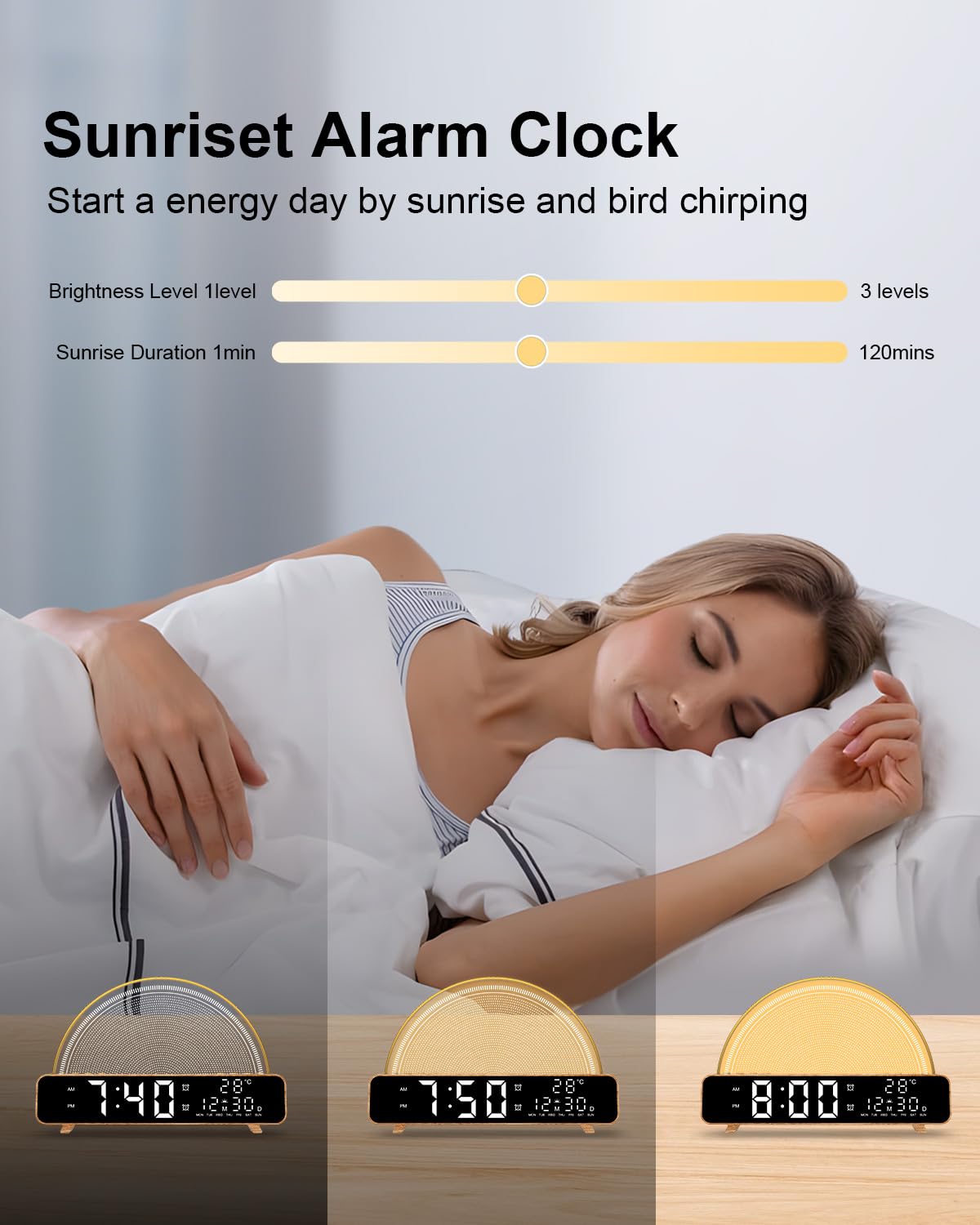 HAODINGMAI Sunrise Alarm Clock sunrise simulation offers a natural dawn wake.