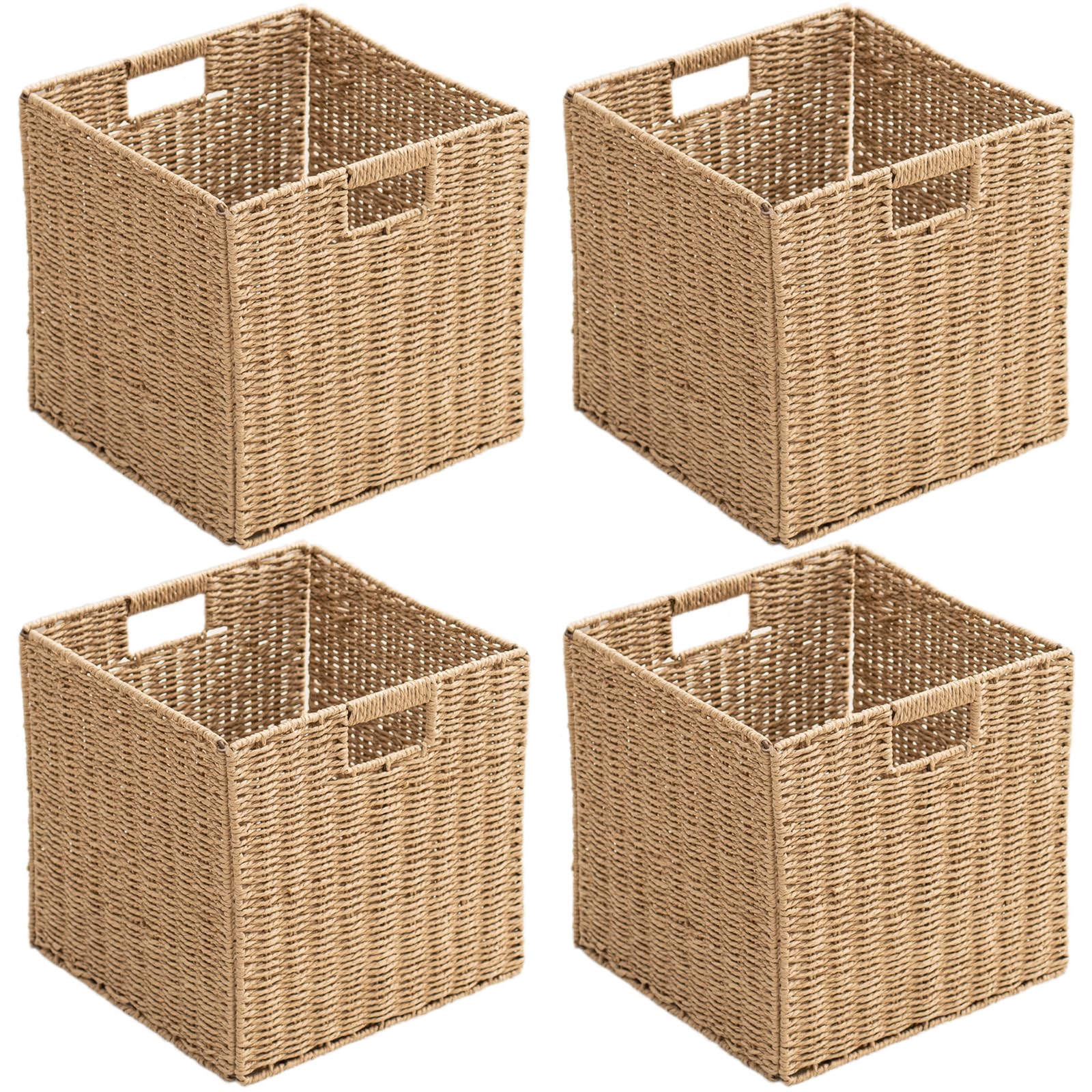 HaoGZMZFCL handwoven cube basket with handles for foldable, space-saving storage.