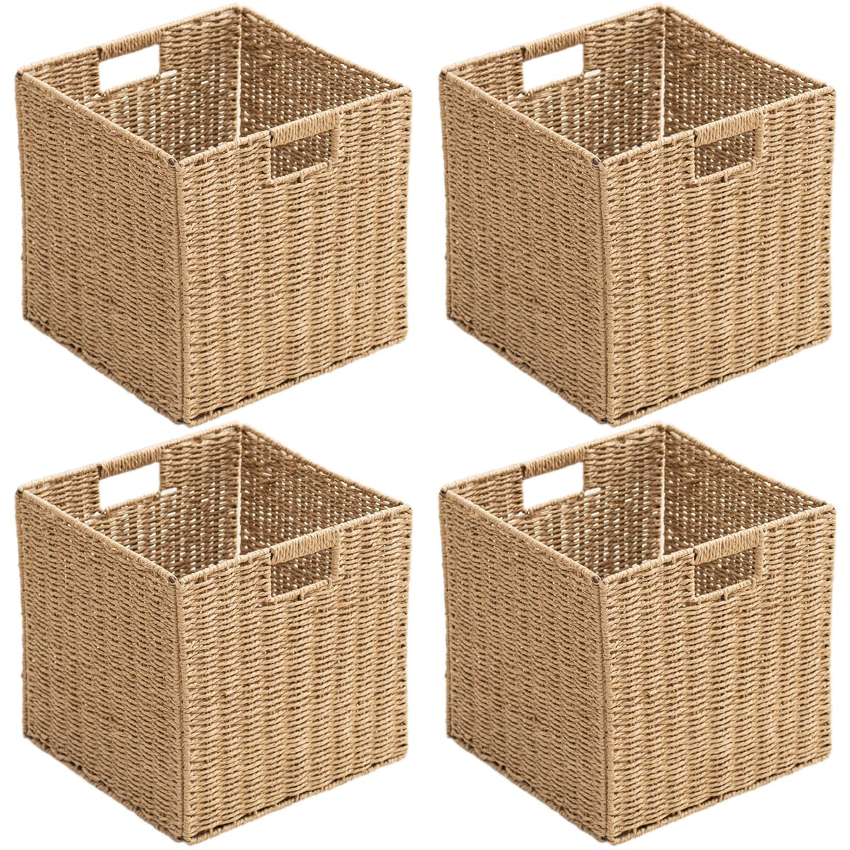 HaoGZMZFCL handwoven cube basket with handles for foldable, space-saving storage.