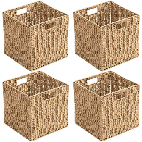 HaoGZMZFCL handwoven cube basket with handles for foldable, space-saving storage.
