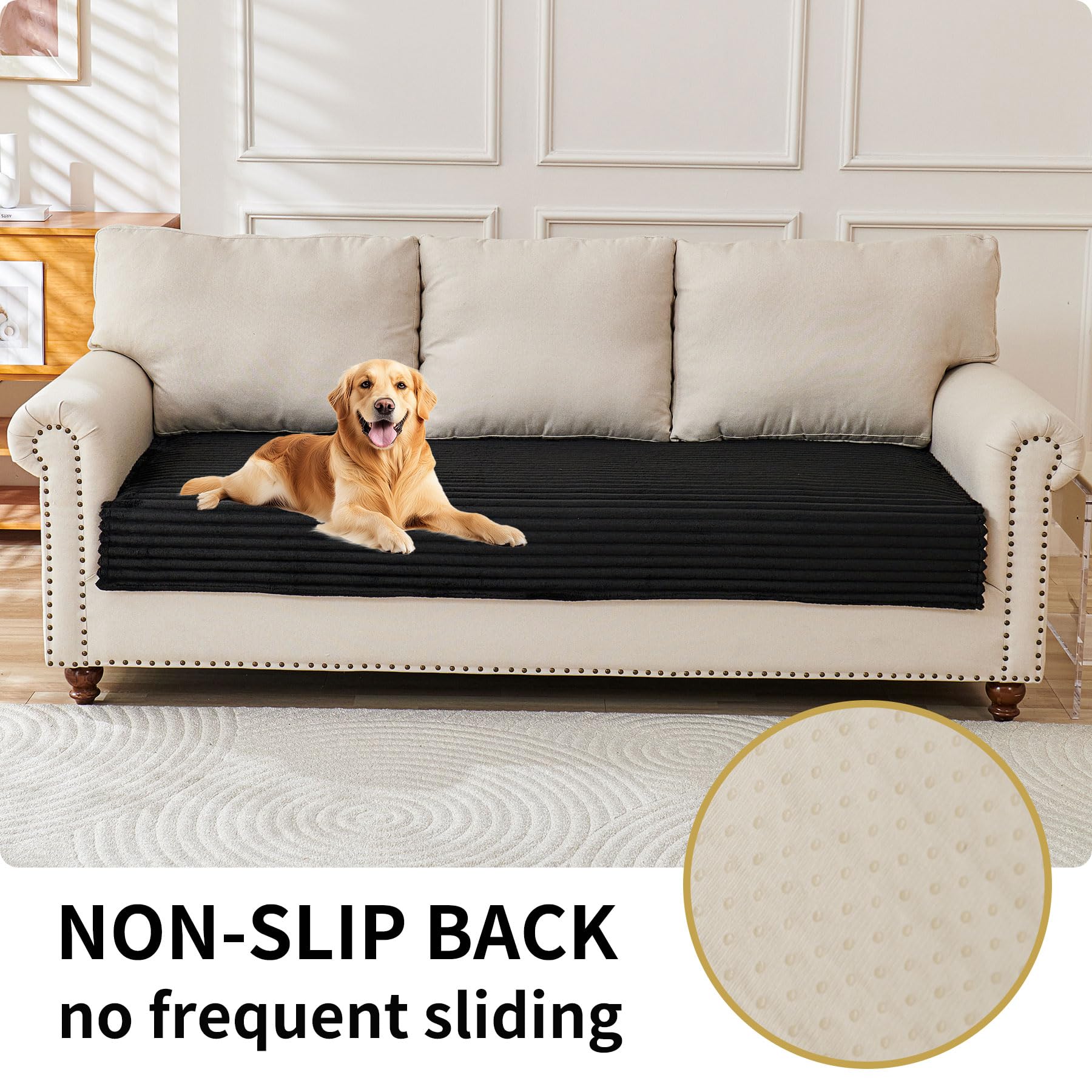 HAOMAIJIA non-slip back layer keeps the cover in place on a sofa.